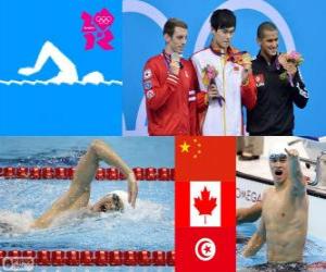 Puzzle Πόντιουμ κολύμβηση 1500 μέτρων ανδρών freestyle, Sun Yang (Κίνα), Ryan Cochrane (Καναδάς) και Oussama Mellouli (Τυνησία) - London 2012-